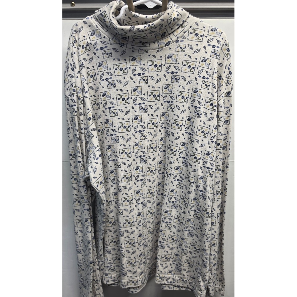 Bobbie Brooks Womens Large Mock Neck Long Sleeve Floral Geometric Knit Top Cream